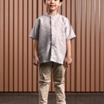 Awenasa Stand Up Collar Short Sleeve Shirt Kids Ivory